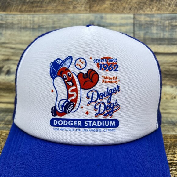 Dodger Stadium Mens Trucker Hat Orange Snapback Hot Dogs 1962 LA MLB Cap - Picture 3 of 8